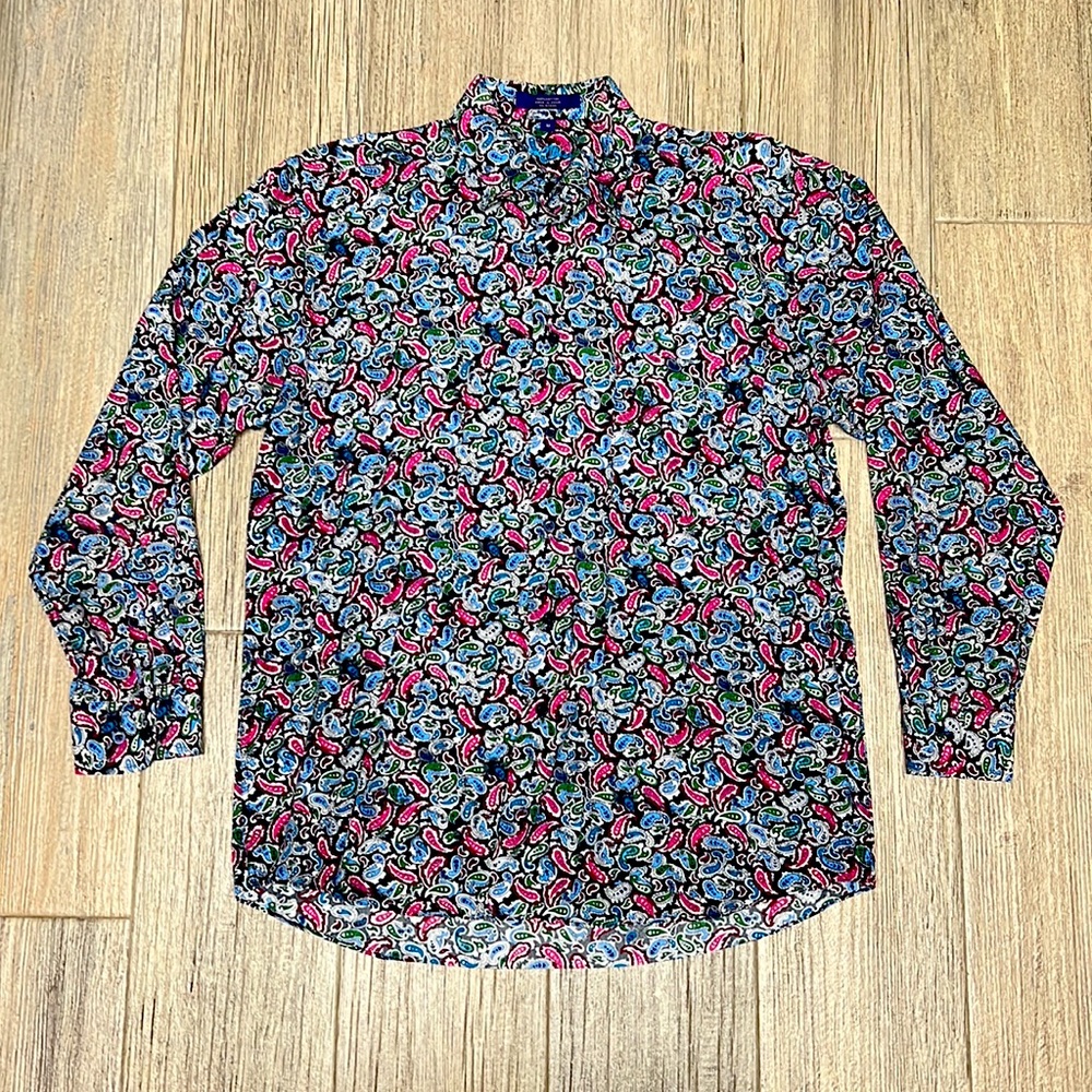 Alan Flusser Mens Casual Button Down Shirt - Multicolor - Size M